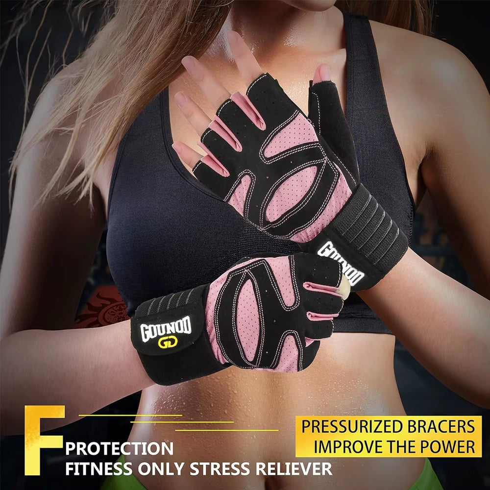 1Pair Workout Gloves for Men Women, Padded Weight Lifting Gloves with Wrist Wraps Support, Full Palm Protection, Grip for Gym Tr